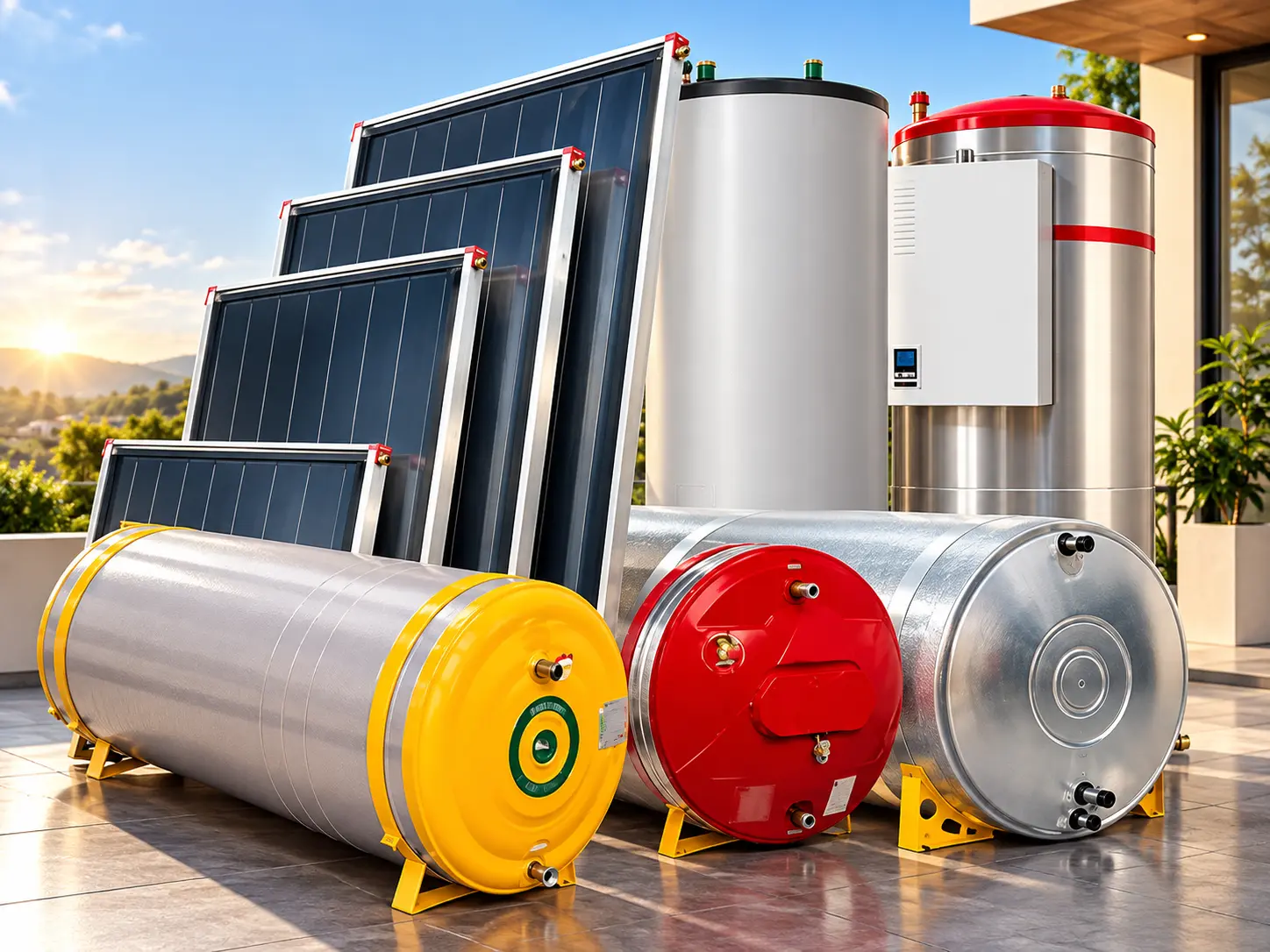 Sistema de aquecimento solar com coletores e boiler